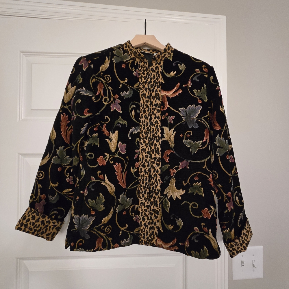 White Stag Black Floral and Leopard Print Jacket